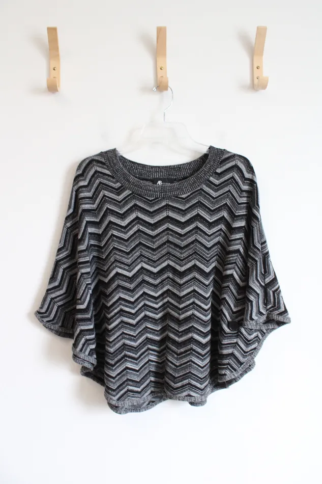AB Studio Black Gray Chevron Poncho Top S AB Studio Rings