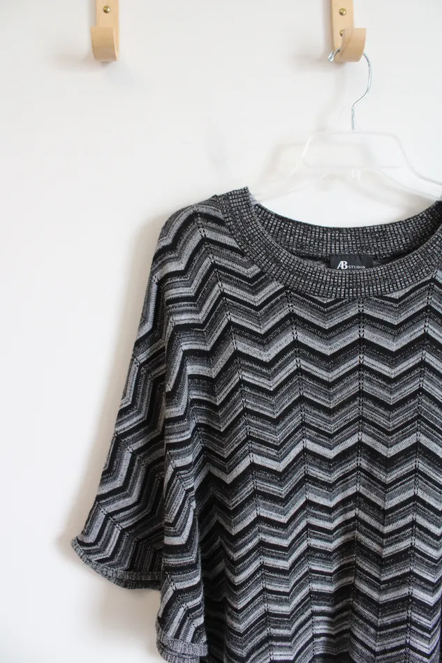 AB Studio Black Gray Chevron Poncho Top S AB Studio Rings