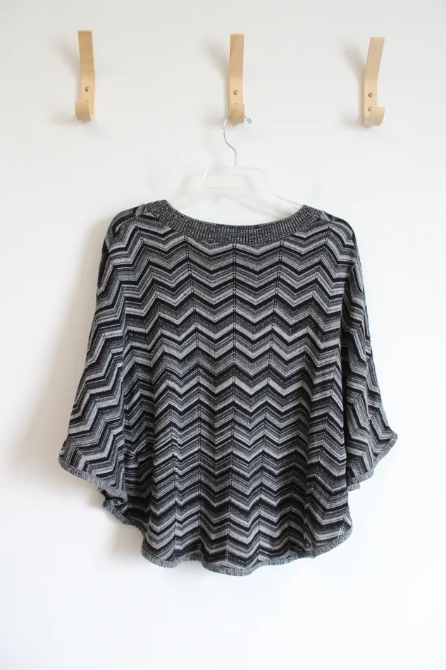 AB Studio Black Gray Chevron Poncho Top S AB Studio Rings