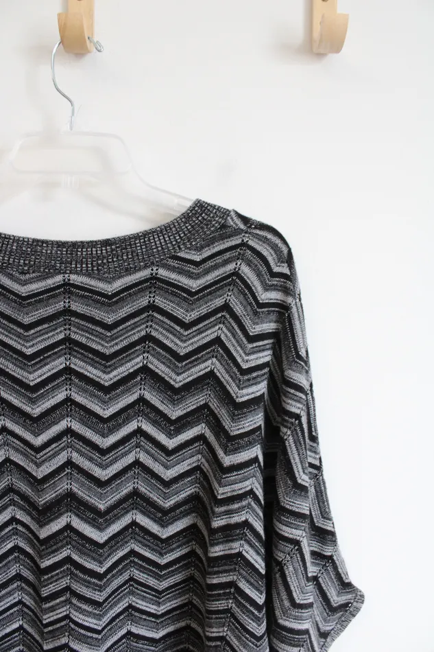 AB Studio Black Gray Chevron Poncho Top S AB Studio Rings
