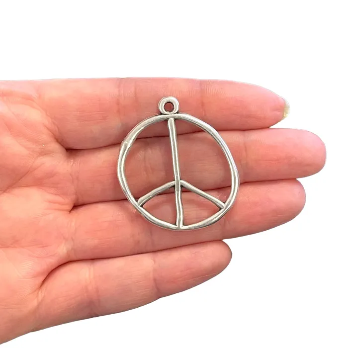 Antique Silver Plated Peace Charm Peppy Beads Charm Necklaces