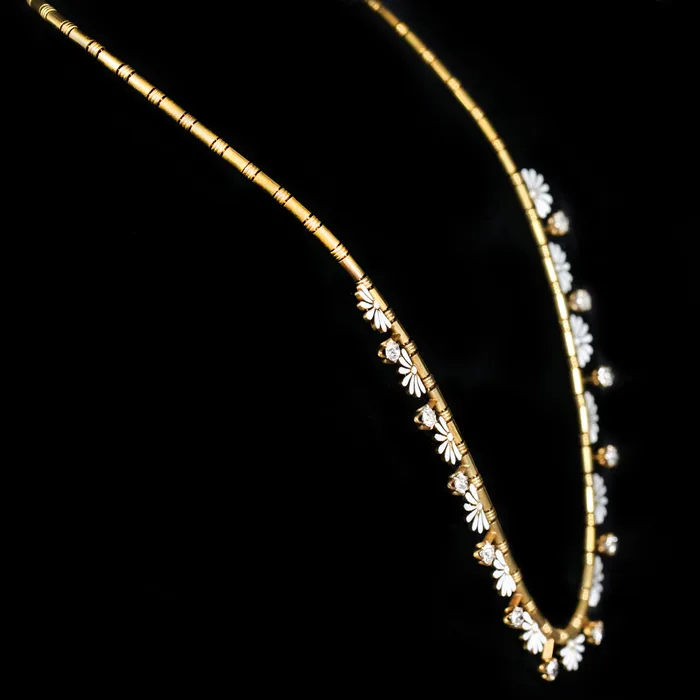 Beneficial Estate Buyers Necklaces Victorian 180 CTW Old Mine Cut Diamond and White Enamel Necklace