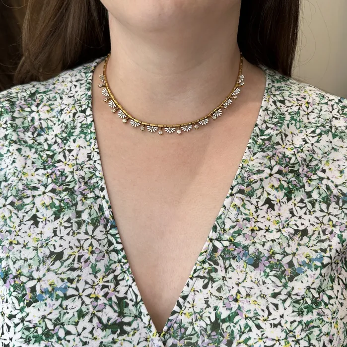 Beneficial Estate Buyers Necklaces Victorian 180 CTW Old Mine Cut Diamond and White Enamel Necklace