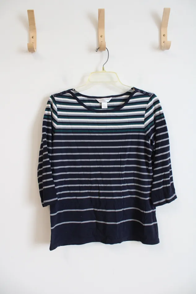 Christopher Banks Rings Christopher Banks Blue Gray Striped Top M Petite