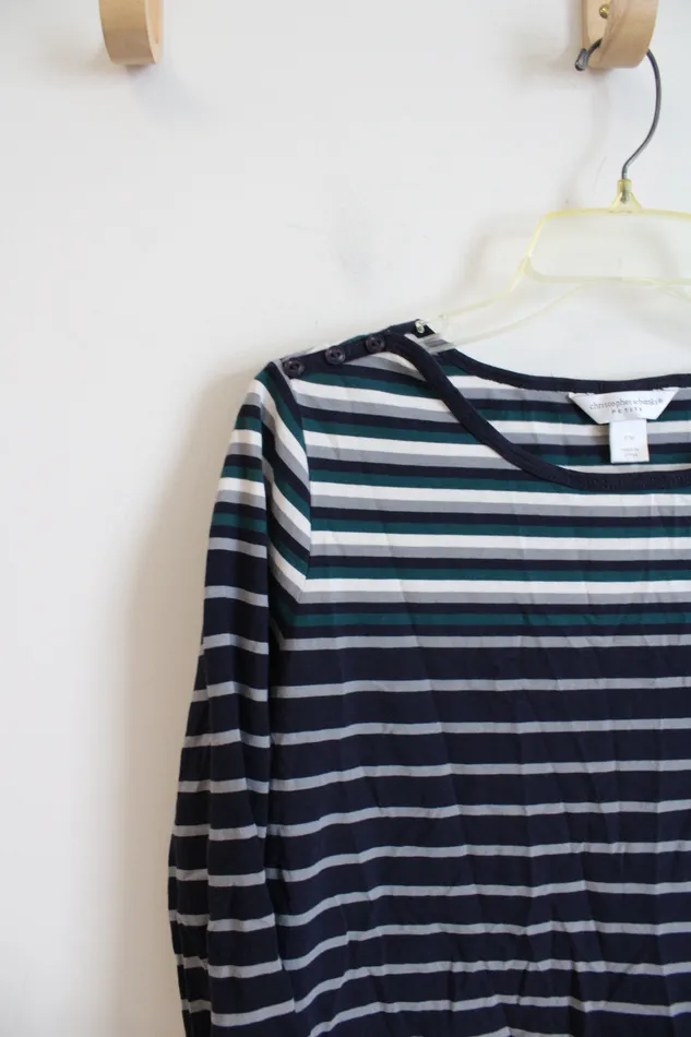 Christopher Banks Rings Christopher Banks Blue Gray Striped Top M Petite