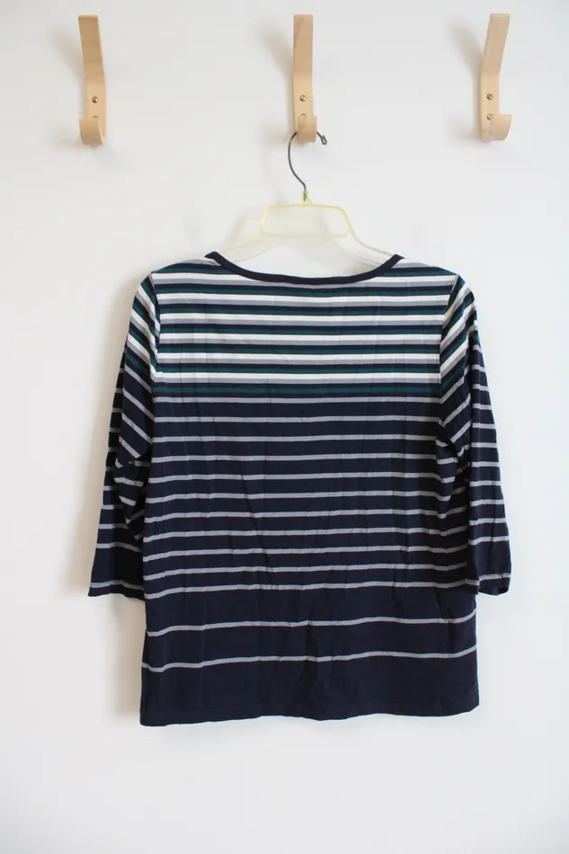 Christopher Banks Rings Christopher Banks Blue Gray Striped Top M Petite