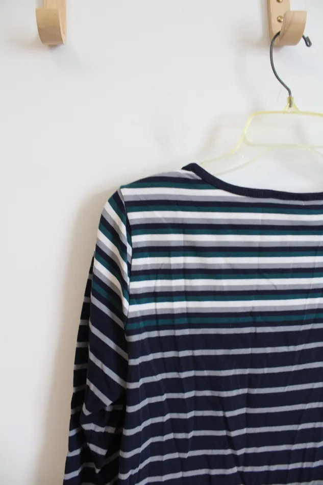 Christopher Banks Rings Christopher Banks Blue Gray Striped Top M Petite
