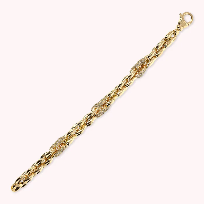 Earrings Bracciale Golden Maglia Geometrica con Elementi in Pav di Cubic Zirconia Bronzallure