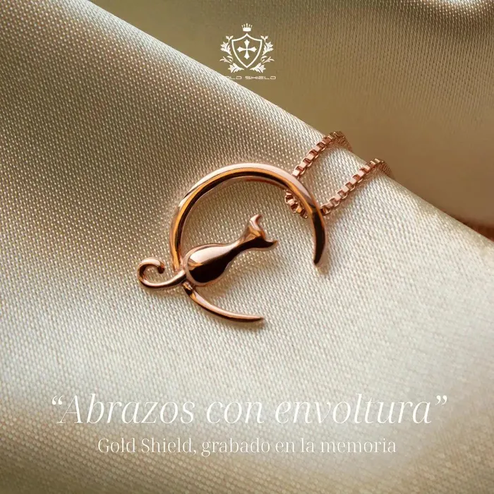 Earrings Gold Shield Juego de aretes y collar de plata con dije de gato y Bao en Oro 18K