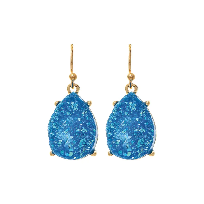 Navy Blue Abalone Teardrop Druzy Earrings RAINJEWELRY Earrings