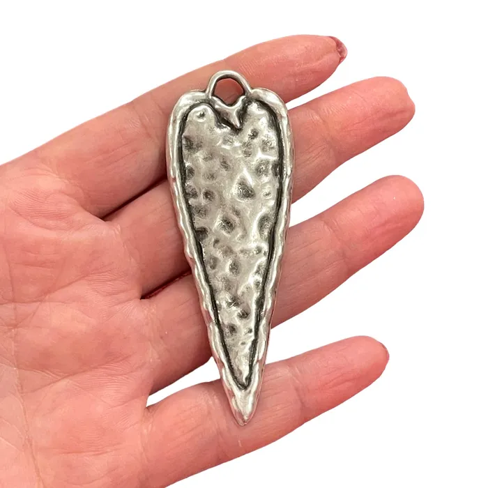 Necklaces Antique Silver Plated Hammered Large Heart Pendant Peppy Beads