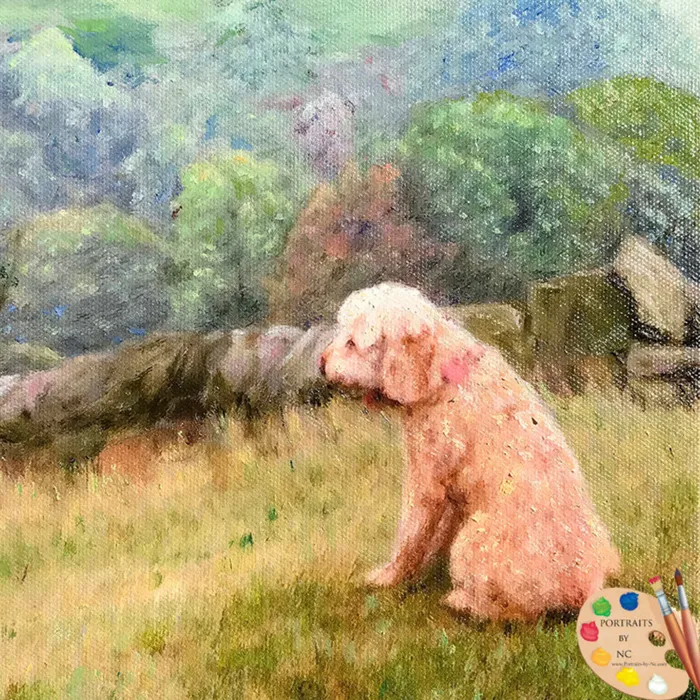 Portraits by NC Earrings Labradoodle Pet Portrait in Oil