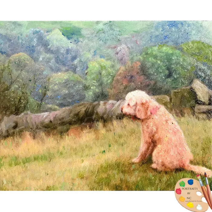 Portraits by NC Earrings Labradoodle Pet Portrait in Oil