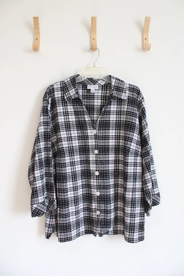 Rings The Tog Shop The Tog Shop Black White Button Down Plaid Top 3X