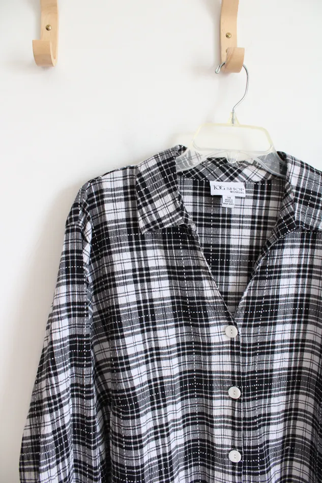 Rings The Tog Shop The Tog Shop Black White Button Down Plaid Top 3X