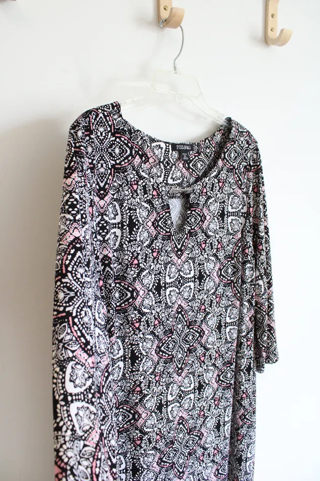 Roz Ali Black White Pink Patterned Textured Dress 2X Roz Ali Rings