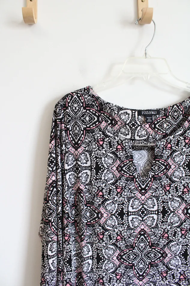 Roz Ali Black White Pink Patterned Textured Dress 2X Roz Ali Rings