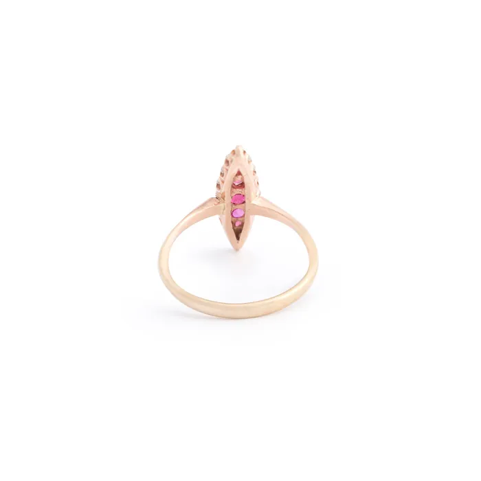 Antique Rings Victorian Ruby and Rose Cut Diamond Navette 10k Gold Ring