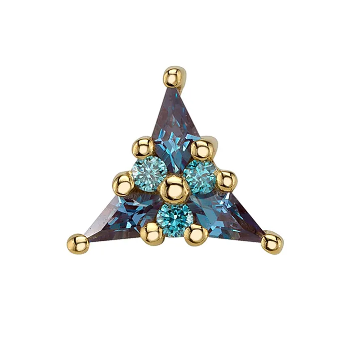 Body Vision BVLA Earrings Mini Asteria Threaded End in Gold with Chatham Alexandrite Ice Blue Diamonds