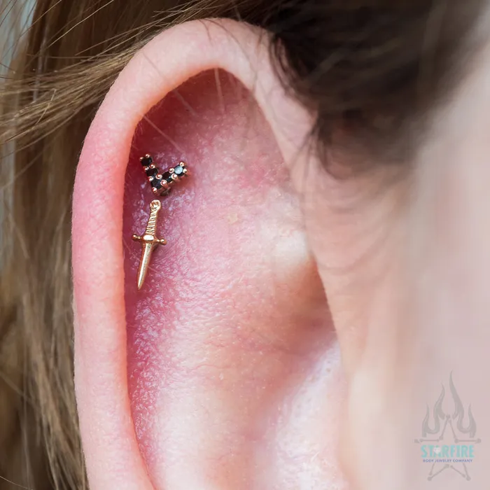 Body Vision BVLA Earrings Slasher Dagger Threaded End in Gold