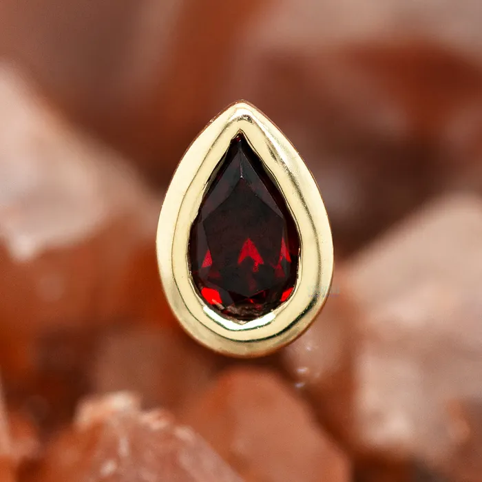Body Vision BVLA Garnet Pear in Bezel Threaded End in Gold Earrings