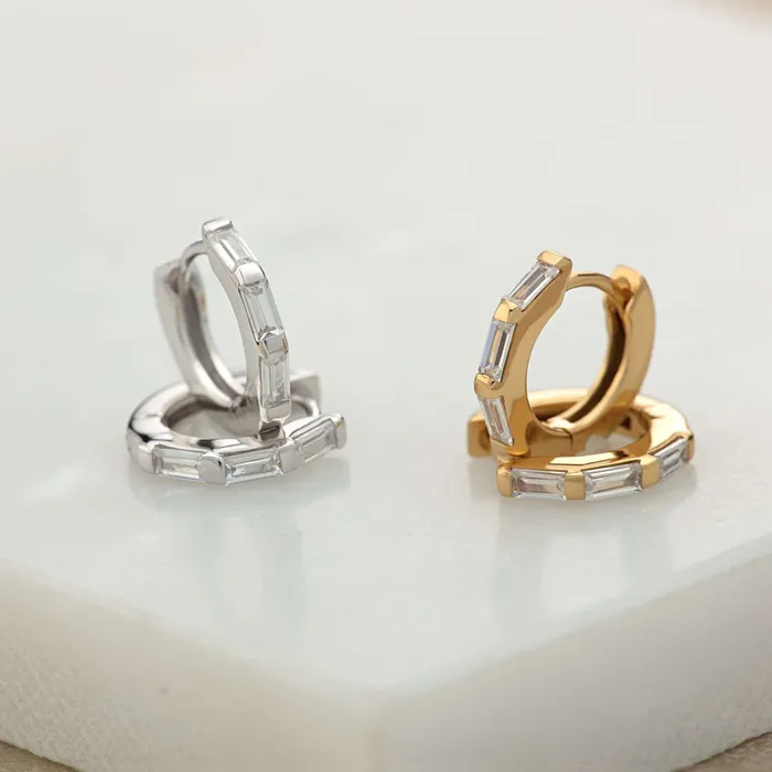 Earrings Baguette Huggie Earrings with Clear Stones Scream Pretty Earrings Baguette Huggie Earrings with Clear Stones Scream Pretty