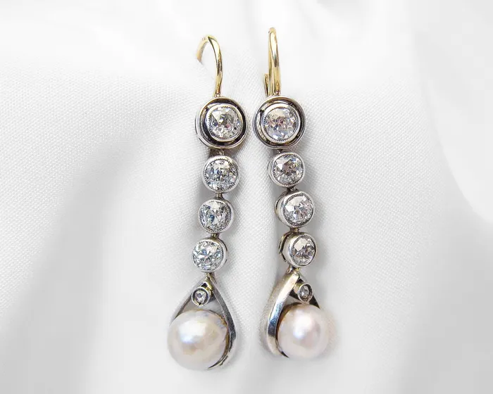 Earrings Isadoras A Edwardian French Diamond Pearl Drop Earrings
