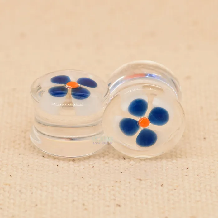 Earrings Misc DoubleFlared Glass Plugs Flower 12