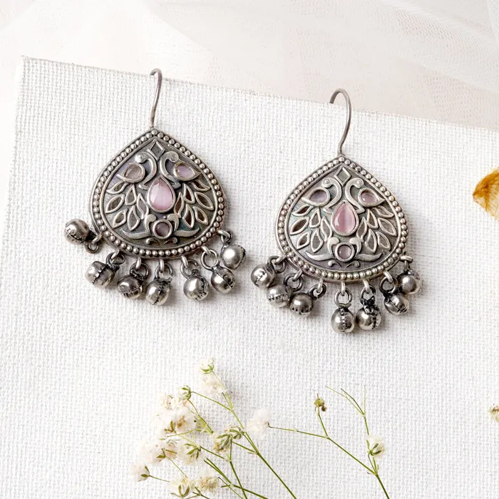 Earrings Teejh Teejh Vanya Silver Oxidised Pink Earrings