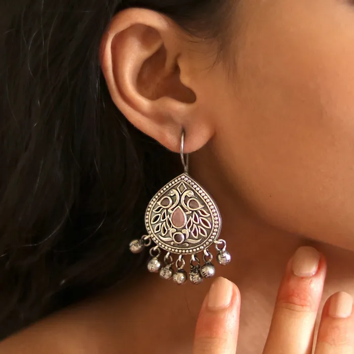 Earrings Teejh Teejh Vanya Silver Oxidised Pink Earrings Earrings Teejh Teejh Vanya Silver Oxidised Pink Earrings