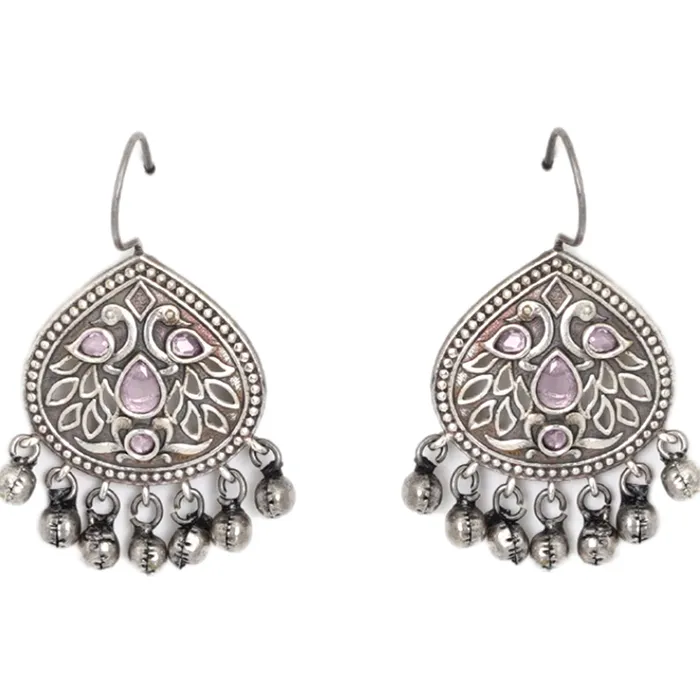 Earrings Teejh Teejh Vanya Silver Oxidised Pink Earrings Earrings Teejh Teejh Vanya Silver Oxidised Pink Earrings