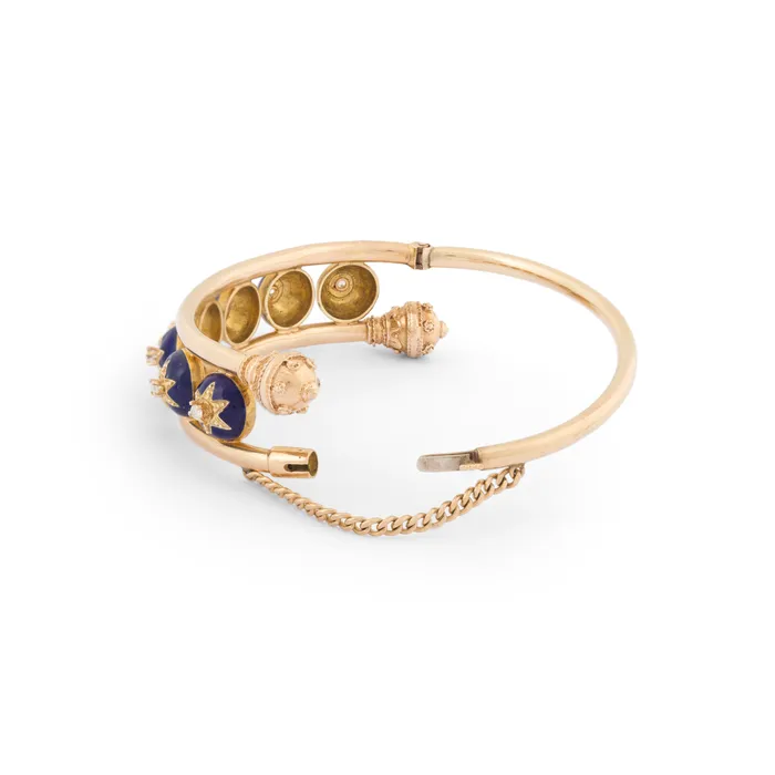 Etruscan Revival Style Enamel Diamond And 14k Gold Bangle Bracelet Vintage Bracelets