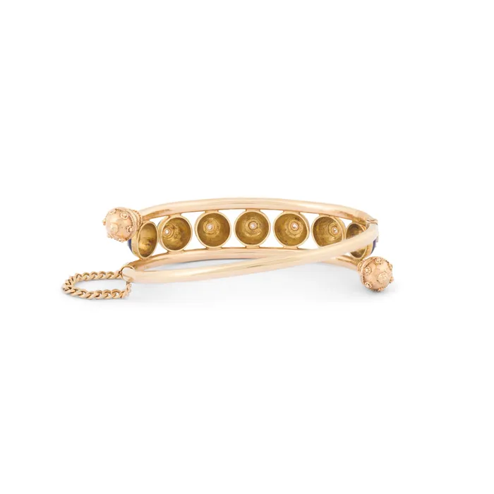 Etruscan Revival Style Enamel Diamond And 14k Gold Bangle Bracelet Vintage Bracelets
