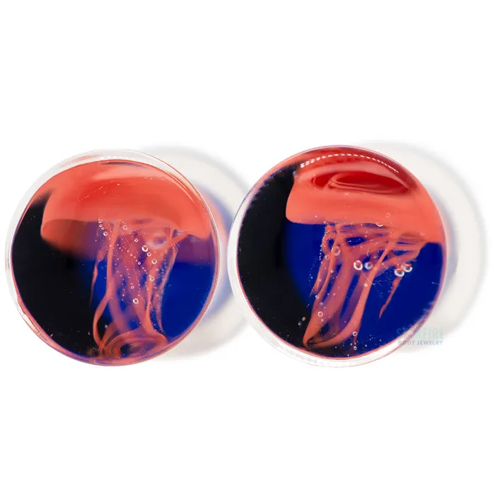 Glasswear Studios Rings Jellyfish Red on Cobalt Blue Glass Plugs