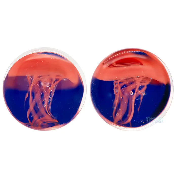 Glasswear Studios Rings Jellyfish Red on Cobalt Blue Glass Plugs