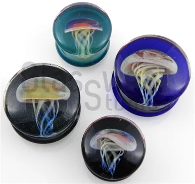 Glasswear Studios Rings Jellyfish Red on Cobalt Blue Glass Plugs