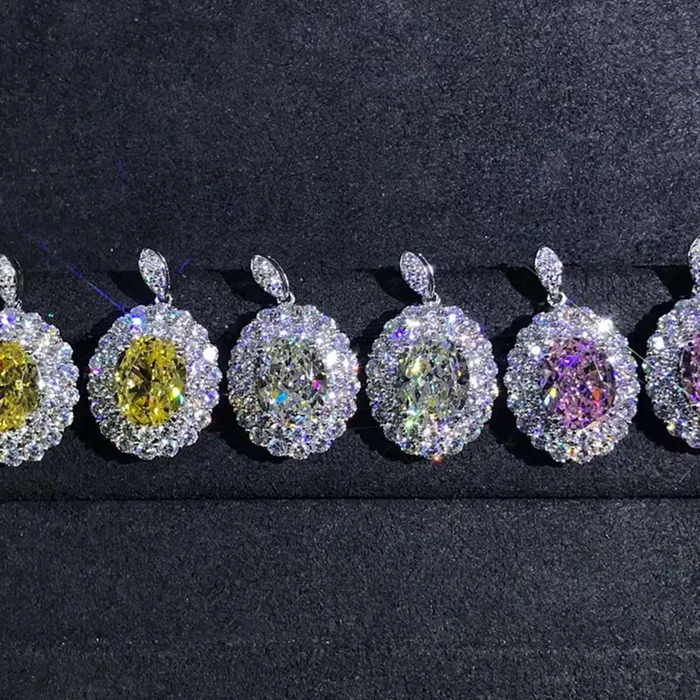 Leyloon Jewelry Earrings 3 Carat Pink Oval Cut Halo VVS Moissanite Drop Earrings