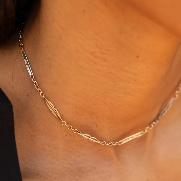 Necklaces Antique Edwardian Platinum and 14k Rose Gold 145 Chain Necklace