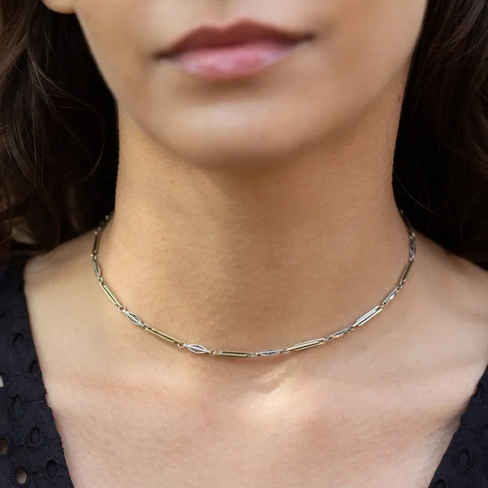 Necklaces Antique TwoTone 14k Gold Decorative Link 14 Choker Necklace