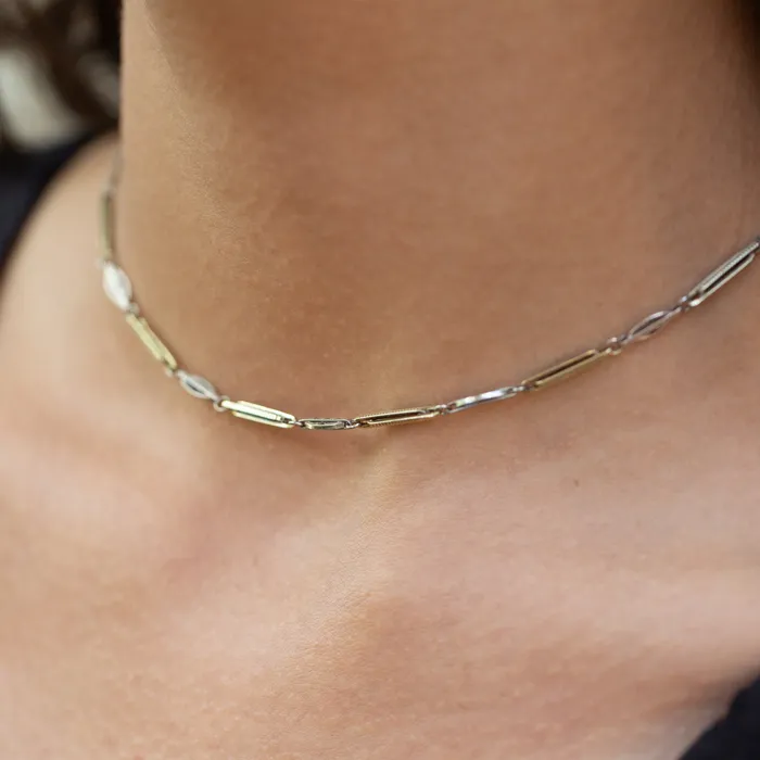 Necklaces Antique TwoTone 14k Gold Decorative Link 14 Choker Necklace