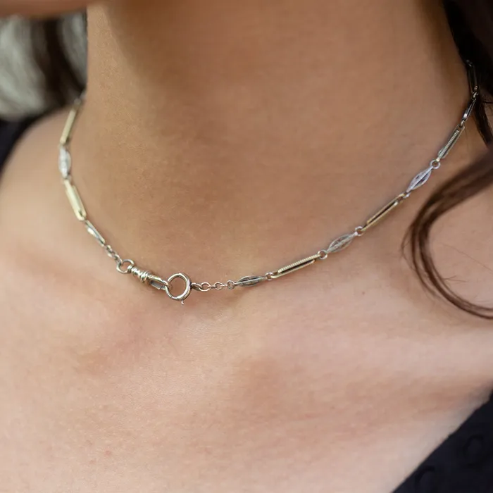 Necklaces Antique TwoTone 14k Gold Decorative Link 14 Choker Necklace