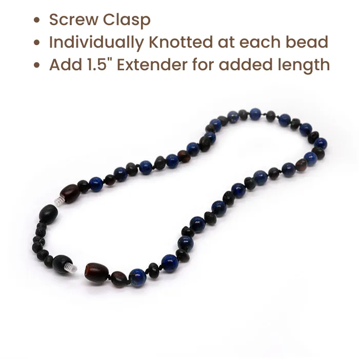 Necklaces Baltic Essentials Baltic Amber Necklace Raw unpolished Black Cherry Blue Lapis Lazuli Bundle Gift Set