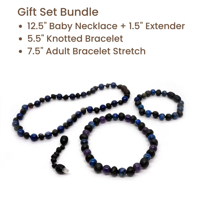 Necklaces Baltic Essentials Baltic Amber Necklace Raw unpolished Black Cherry Blue Lapis Lazuli Bundle Gift Set