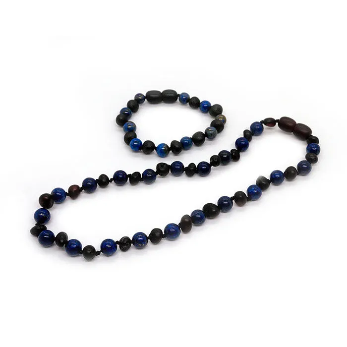 Necklaces Baltic Essentials Baltic Amber Necklace Raw unpolished Black Cherry Blue Lapis Lazuli Bundle Gift Set
