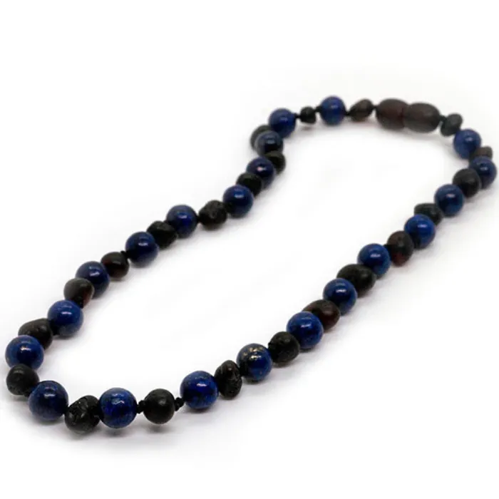 Necklaces Baltic Essentials Baltic Amber Necklace Raw unpolished Black Cherry Blue Lapis Lazuli Bundle Gift Set