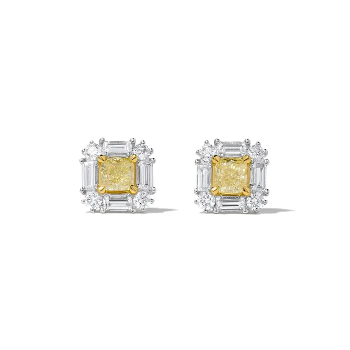 Necklaces Donald Haack Diamonds Fancy Yellow Diamond Halo Studs