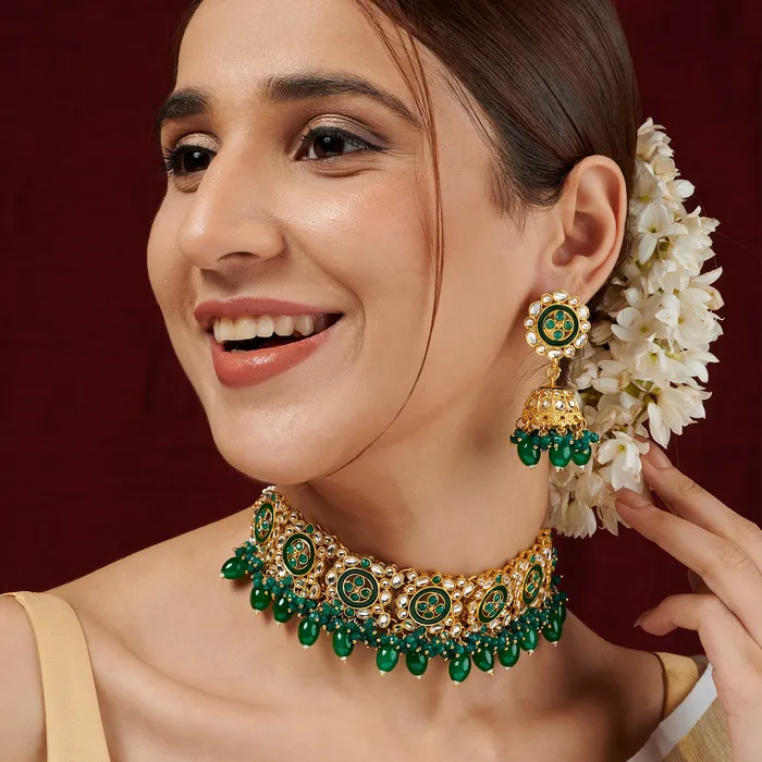 Necklaces Teejh Teejh Radhya Green Gold Necklace Set