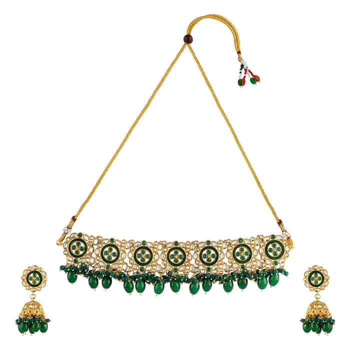 Necklaces Teejh Teejh Radhya Green Gold Necklace Set