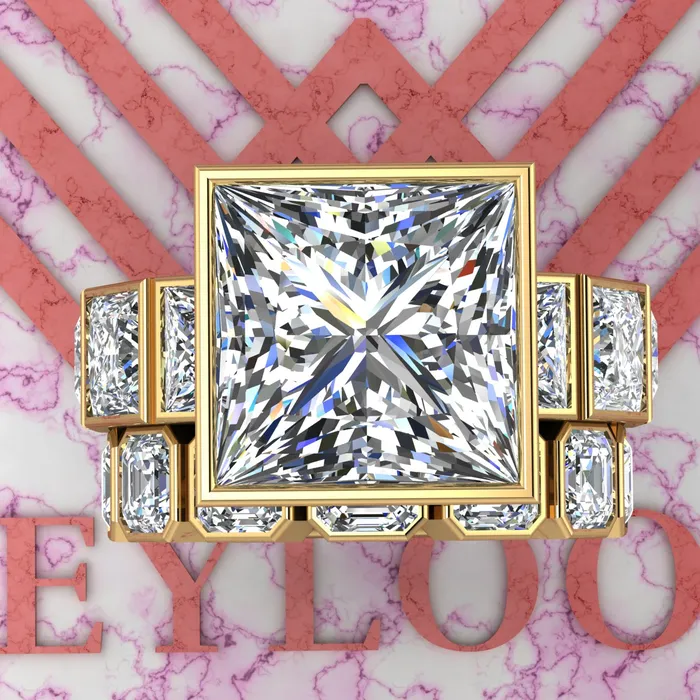 Rings Leyloon Jewelry 2085 CTW Princess Cut TwoPiece Bridal D Color Bezel Moissanite Set