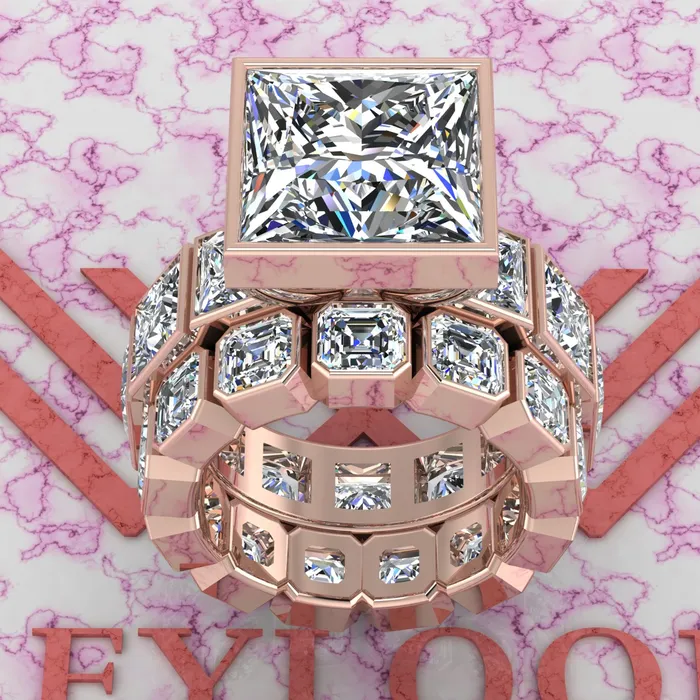Rings Leyloon Jewelry 2085 CTW Princess Cut TwoPiece Bridal D Color Bezel Moissanite Set